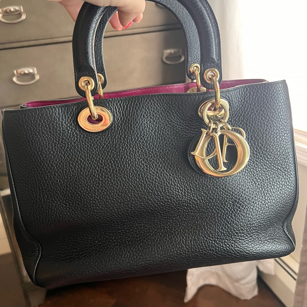 Christian Dior Diorissimo 2 way tote bag in pebbled calfskin black rose - Picture 2 of 11